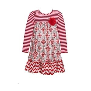 Bonnie Jean Red And White Stripes Christmas Dress